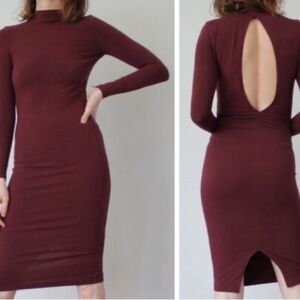 American Apparel Maroon Long Sleeve Dress Open Back Sz M NWOT